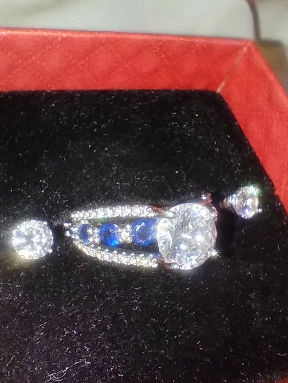 Exquisite Sterling Sapphire CZ Diamond Cathedral Ring & Earring Set Sz 8 Signed